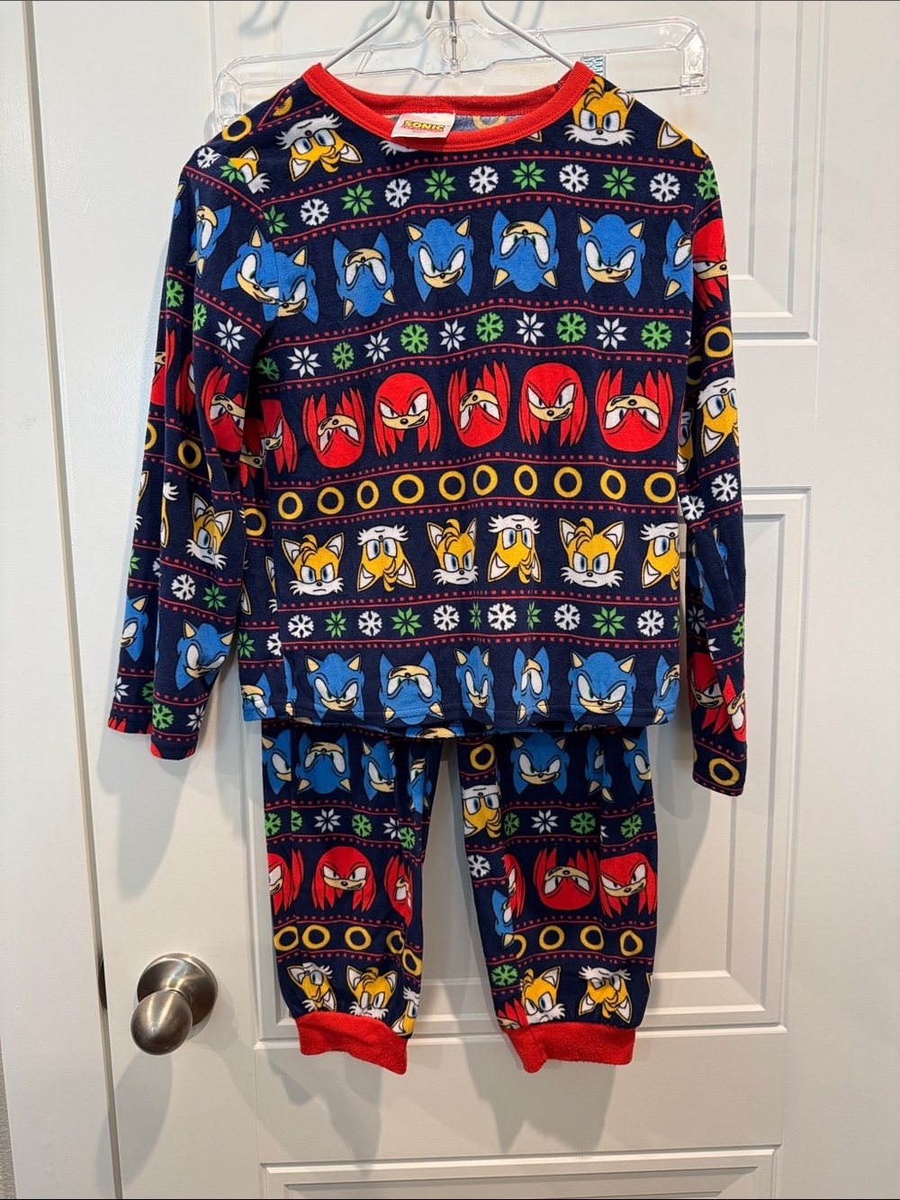 Kids Navy Sonic the Hedgehog Holiday Pajama Set with Red Trim